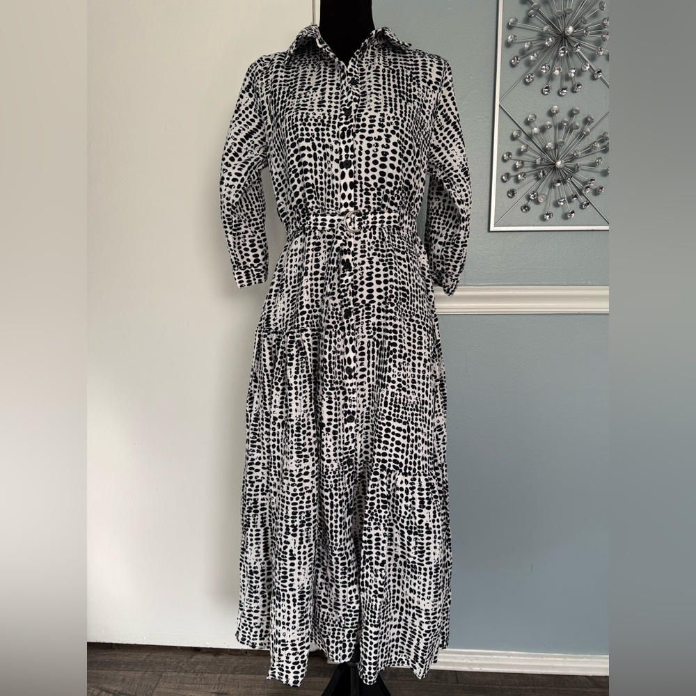 Zara Monochrome Long Sleeve Dress